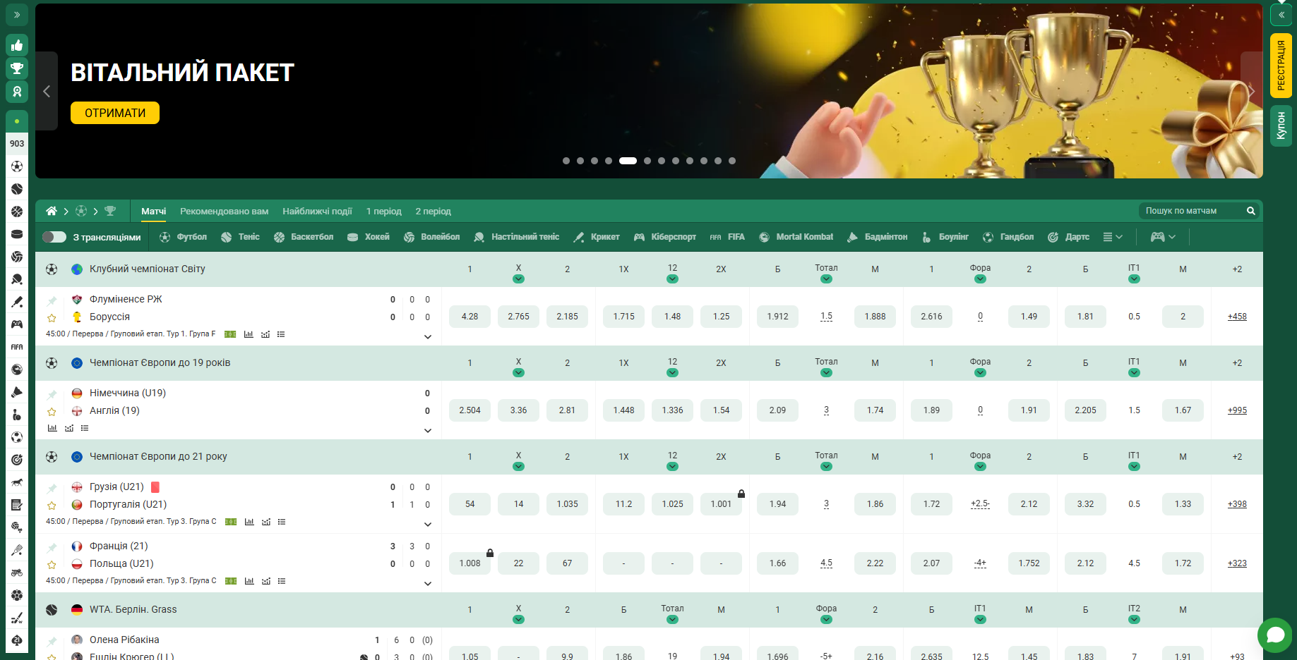 Главная страница сайта BetWinner
